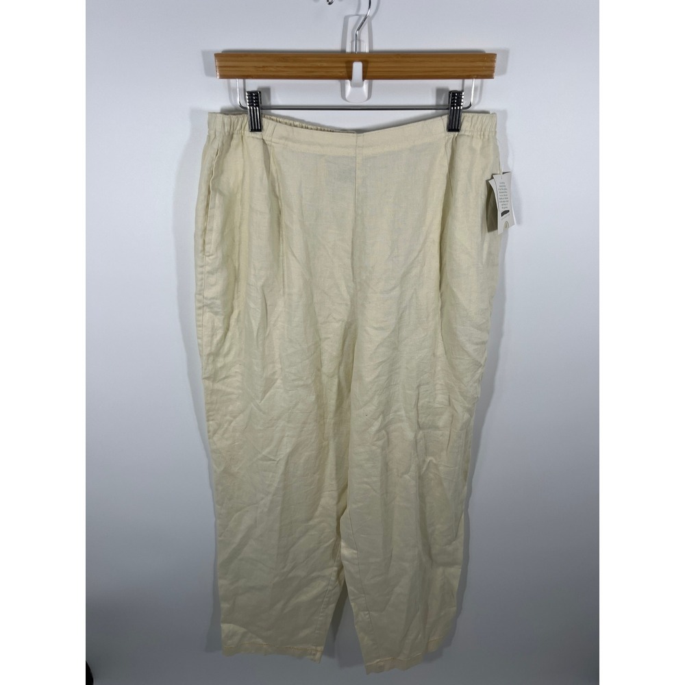 Womens 100% Linen Pants Butter Yellow L Coastal Boho Beach Resort Euro Summer